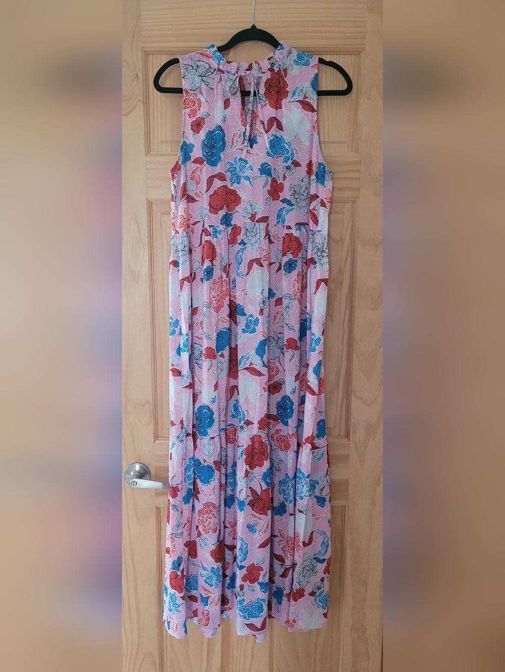BB Dakota Pink Maxi Dress with Blue and Red Floral Print